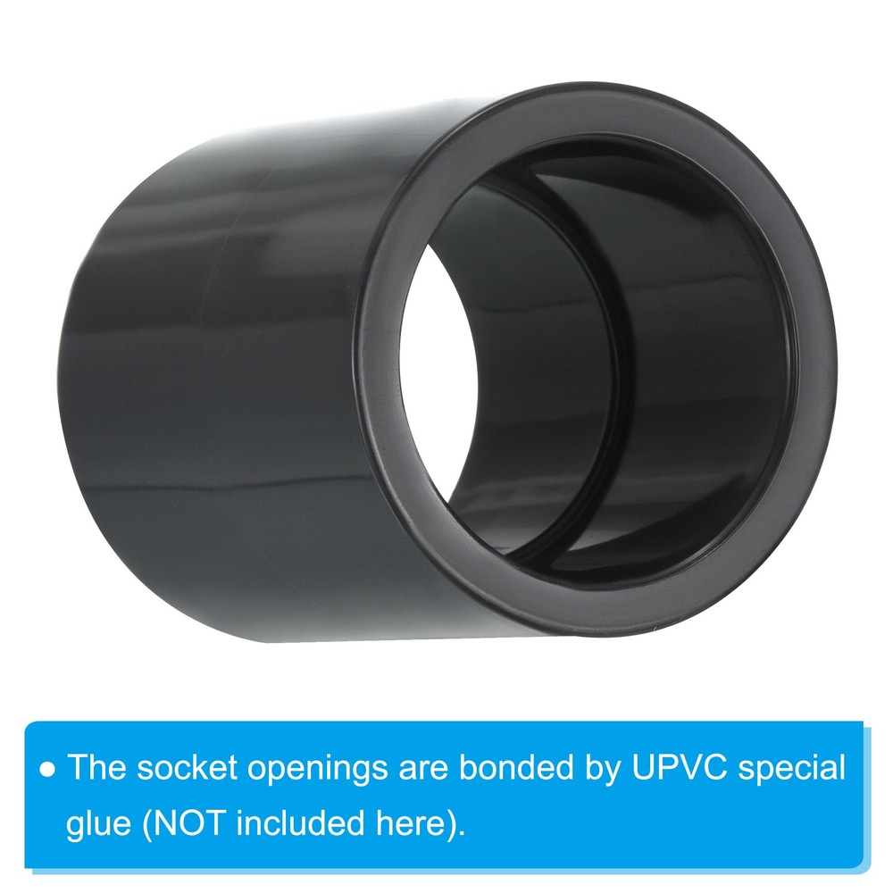 UPVC Pipe Fitting 25mm 0.98" Socket, 2pcs Straight Joint, Dark Grey