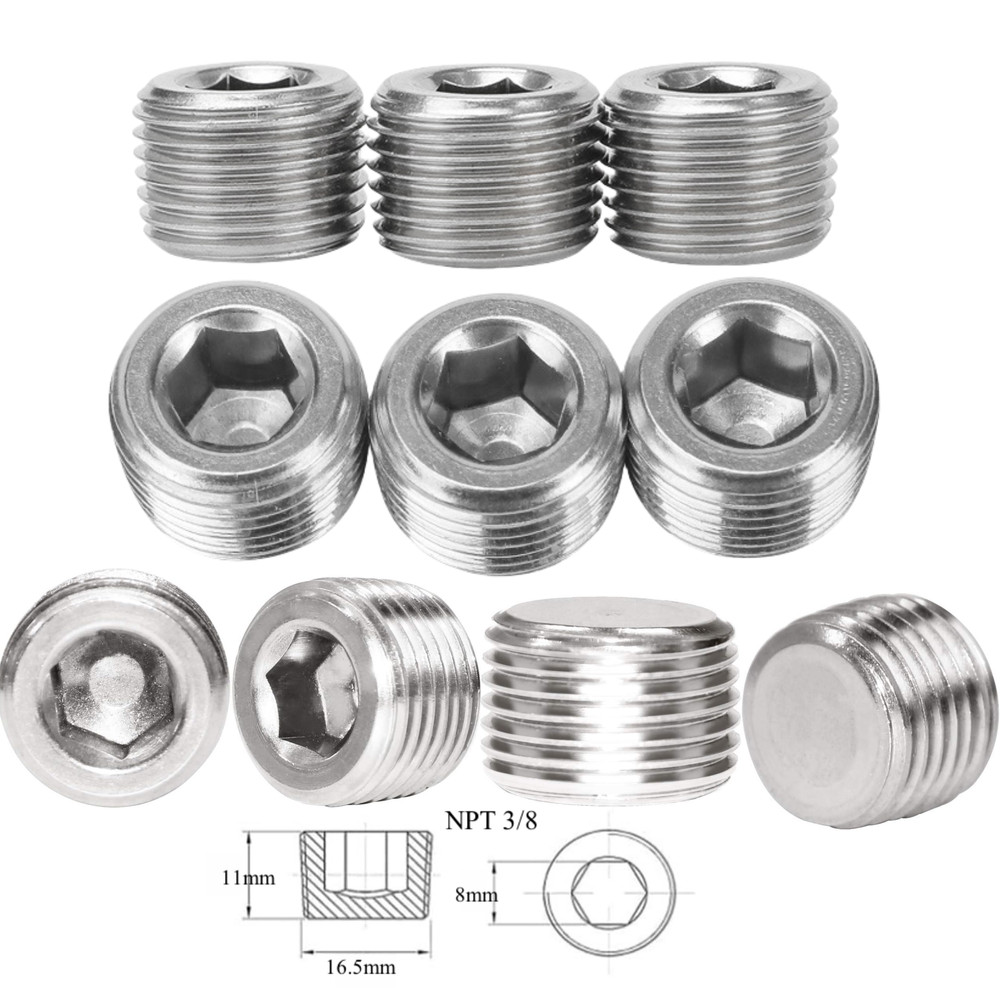 10 PCS 3/8"NPT HEX COUNTERSUNK PLUG SOCKET HEAD STAINLESS STEEL PIPE MALE THREAD