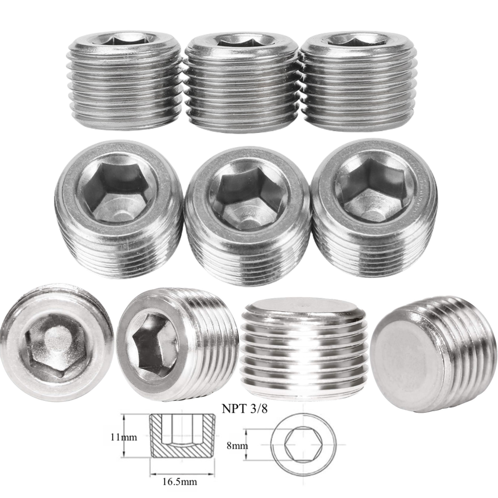 10 PCS 3/8"NPT HEX COUNTERSUNK PLUG SOCKET HEAD STAINLESS STEEL PIPE MALE THREAD