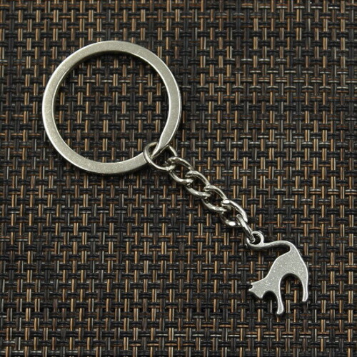 Jumping Cat Silver Pendant Keychain Gift Key Chain