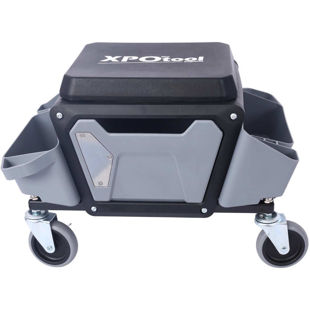 Rolling Garage Stool w/ 330lb Capacity, 2 Trays & Drawer, Gray