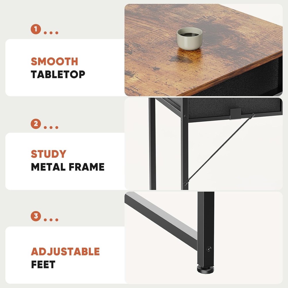32 Inch Computer Desk with Drawers Small Writing Study Table Storage Bag Hook Br
