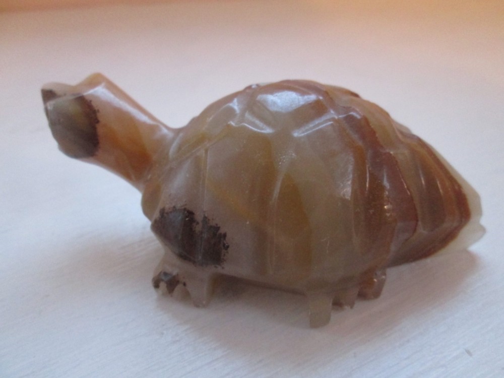 Solid Stone Carved Turtle Figurine 3 3/4" Long