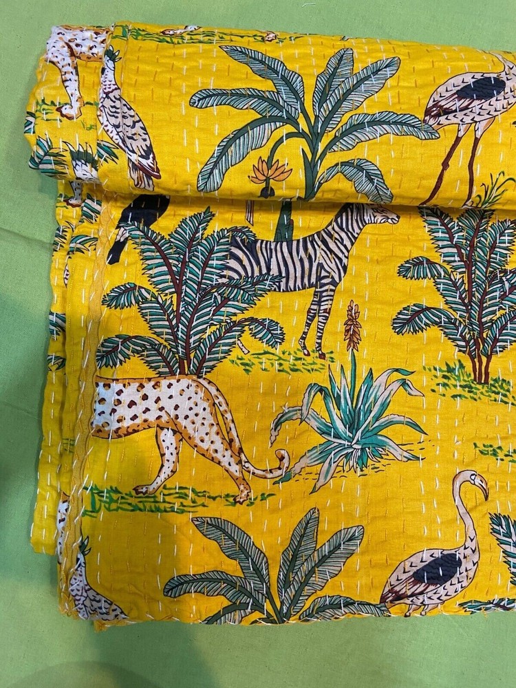 Indian Handmade Jungle Print Traditional Multi Patchwork kantha Throw