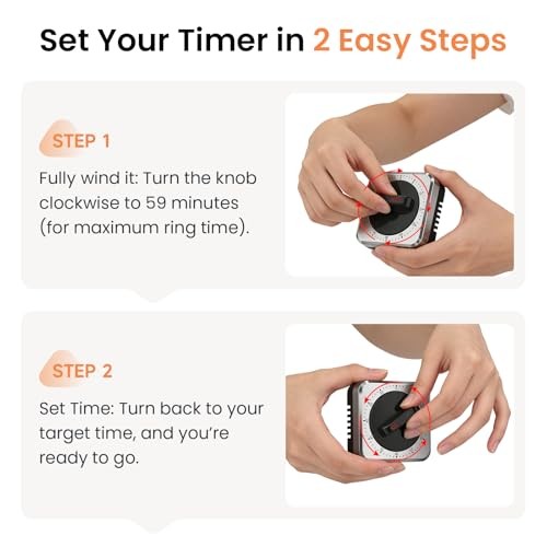 Mechanical Kitchen Timer with Magnet: Wind Up Cooking Timer Clock with Loud