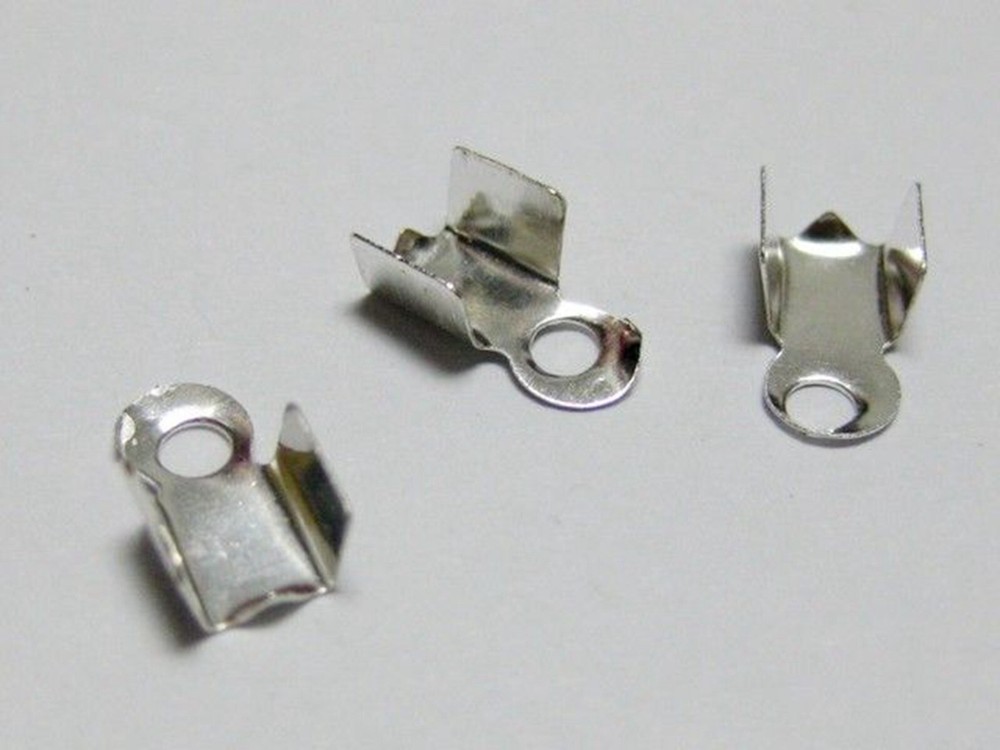 2500 pcs Silver Plated Necklace String Cord Crimp End Caps with Loop 4X8mm