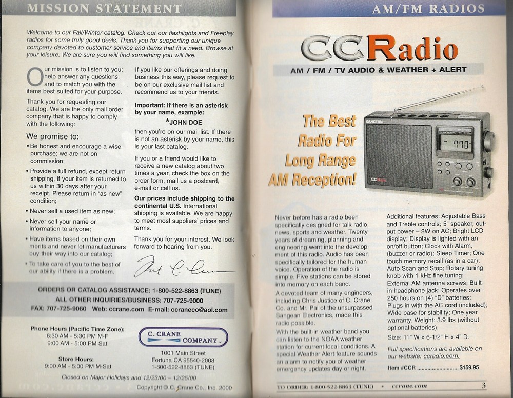 C. Crane Copany 24th Aniversary Radio - Light & Science 2000 Fall Catalog