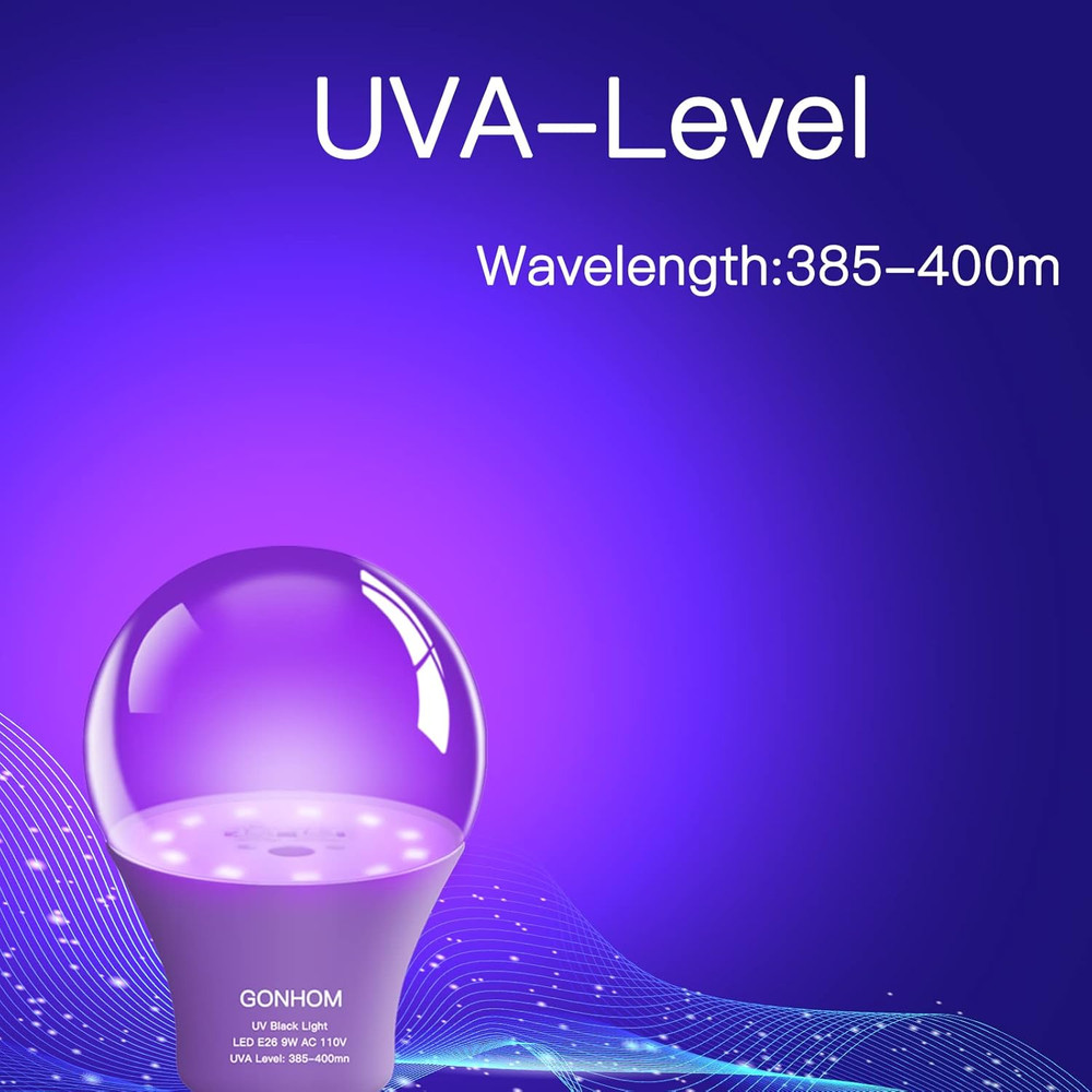 2 Pack A19 LED Black Light Bulbs,Dimmable 9W Blacklight Bulb(100W Equivalent), E