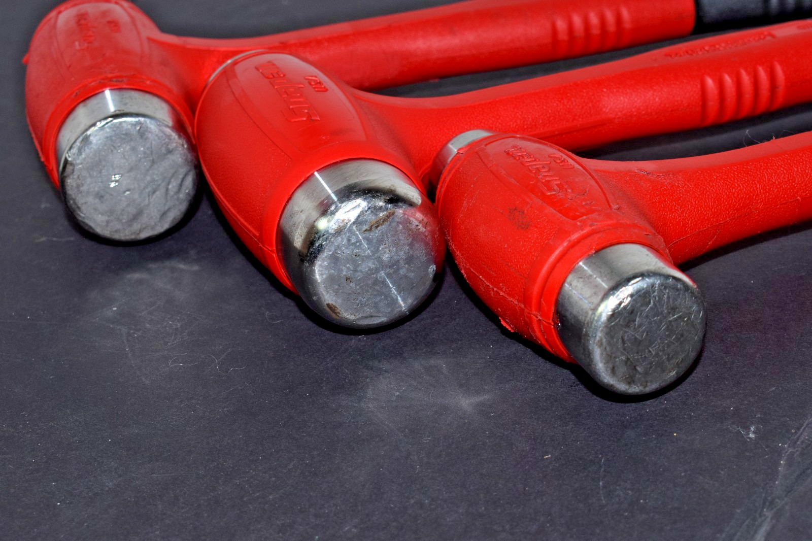 Snap-On RED 3pc Ball Peen Soft Grip 24 32 40oz Steel Face Dead Blow Hammer Set