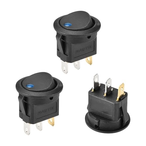 3PCS Rocker Toggle Switch, 12V 20A Round Dot Lighted Rocker On-Off Blue