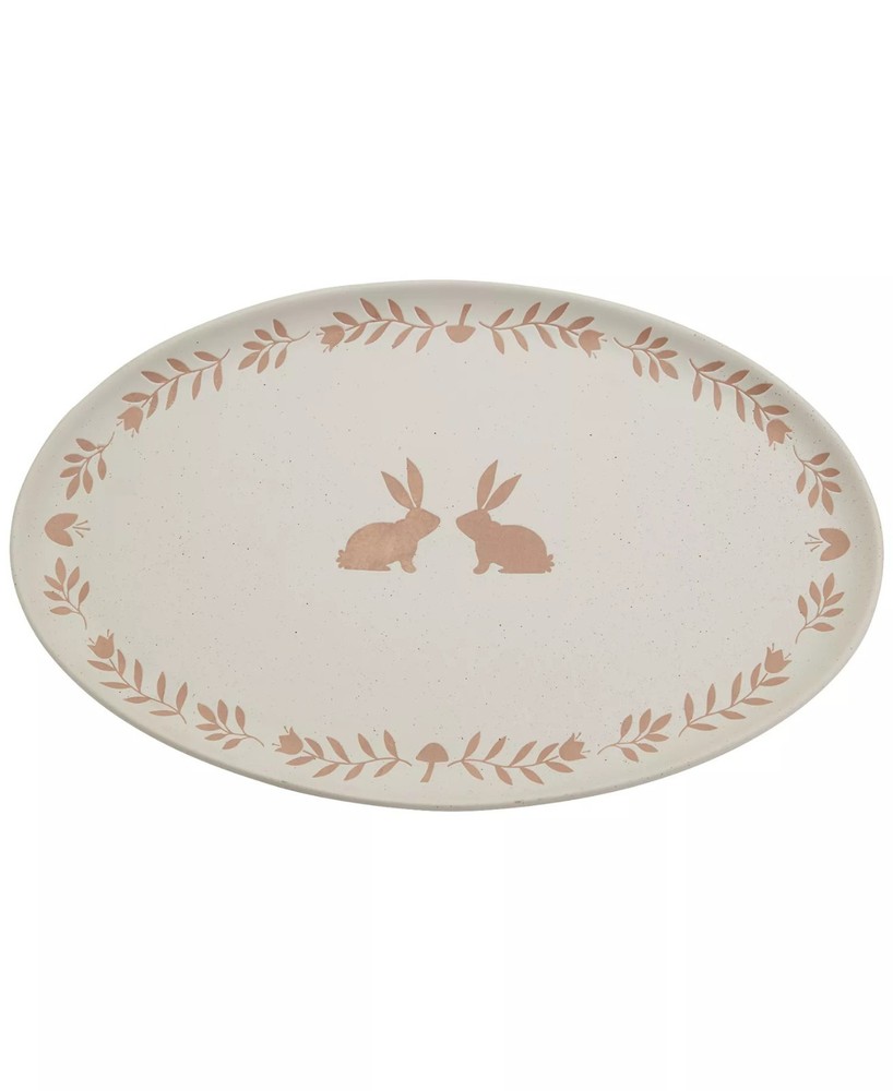 Haven 16" Easter Bunny Ceramic Oval Serving Platter - Natural with Black Speckle