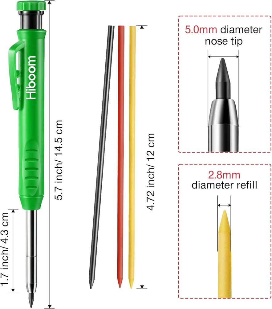 Carpenter Pencil Set with Refills Deep Hole Marking Tool Multi-Color