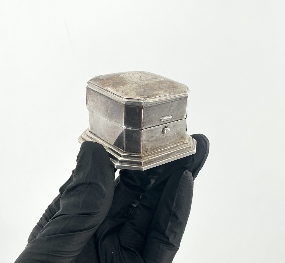 Vintage Birks Sterling Silver Presentation Ring Box With Black Velvet - Monogram