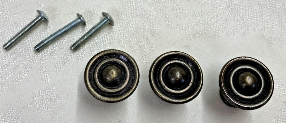Vtg Set 3 BrassTone Round Cabinet Drawer Knobs Pulls Vint Style Hardware-1" X 1"