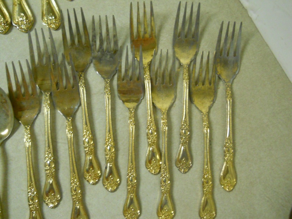 International EP Gold Precious Rose Pattern Flatware Set Replacements 63 PC