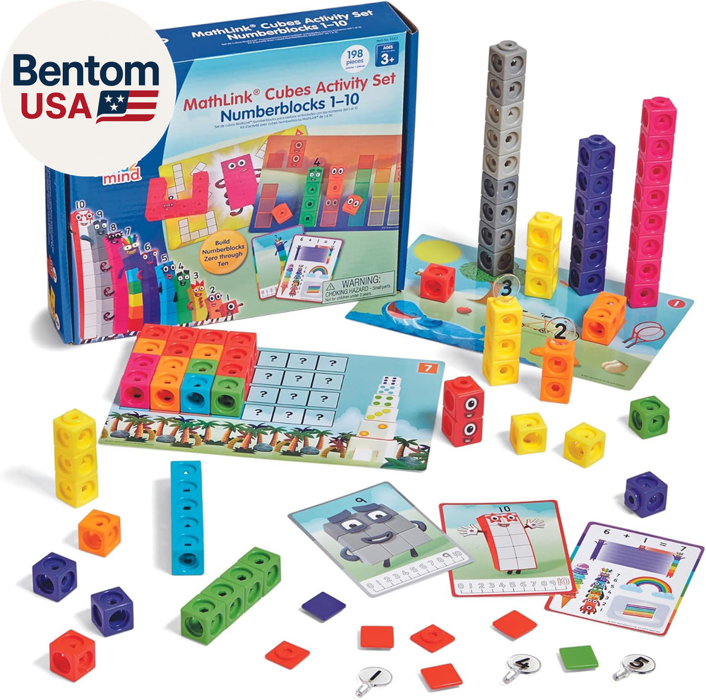 Mathlink Cubes Numberblocks 1-10 Activity Set, 30 Preschool Learning Activities,