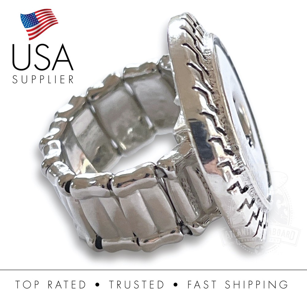 Snap Button Adjustable Stretchy Ring Greek Key Pattern Fits 18-20mm Snaps
