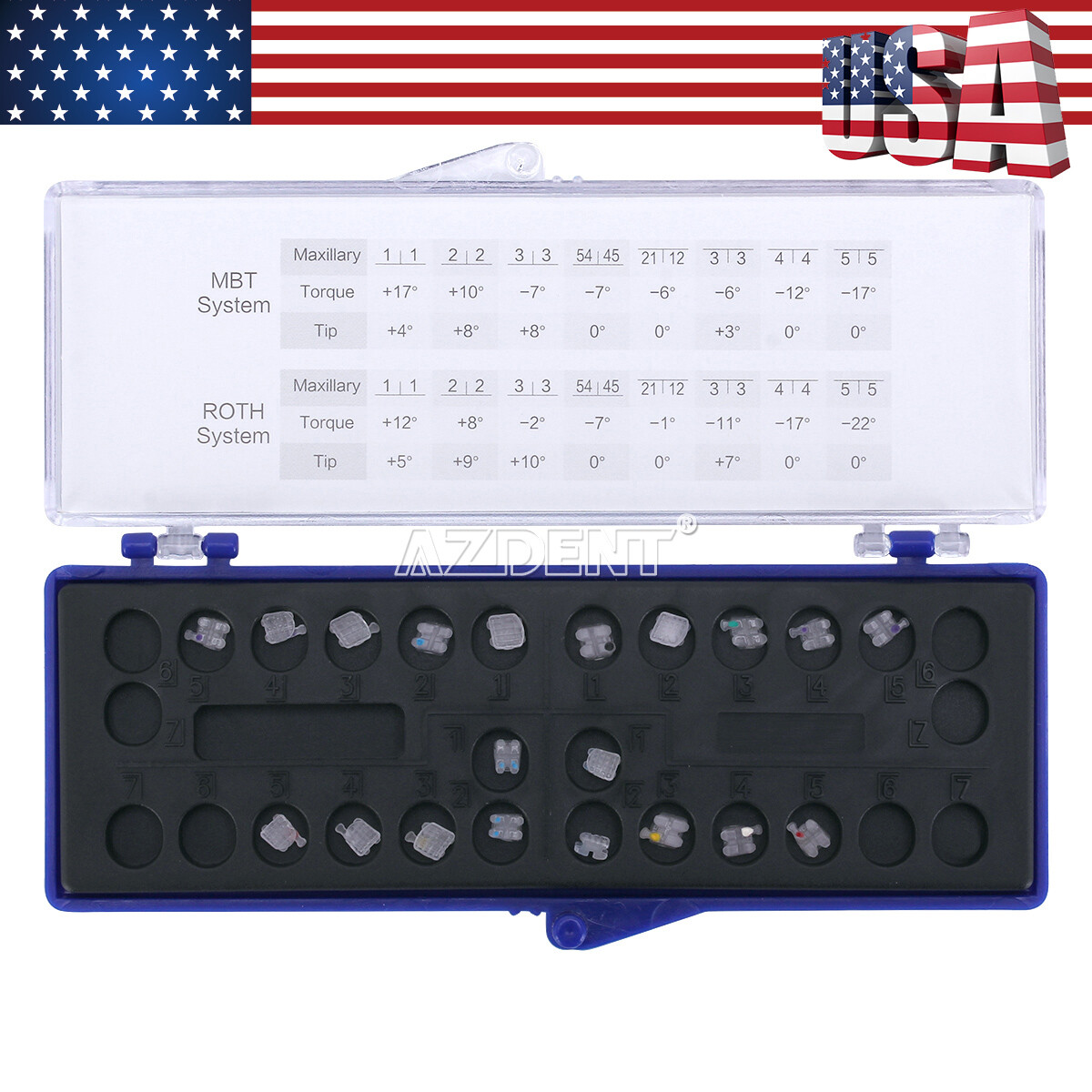 AZDENT Dental Orthodontic Clear Ceramic Brackets Braces Roth.022 Hooks 3 4 5