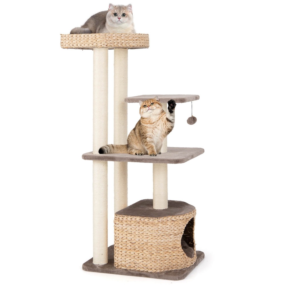 52" Cattail Cat Tower w/ Sisal Scratching Posts Perch Dangling Ball Cat Tree