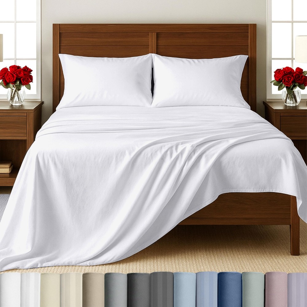 Queen Size Sheet Set - 500 Thread Count Sateen, 100% Cotton Sheets, Deep Pock...