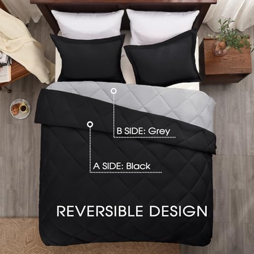 Comforter Set - Black Comforter Set Reversible Bed Queen 02 - Black/Grey