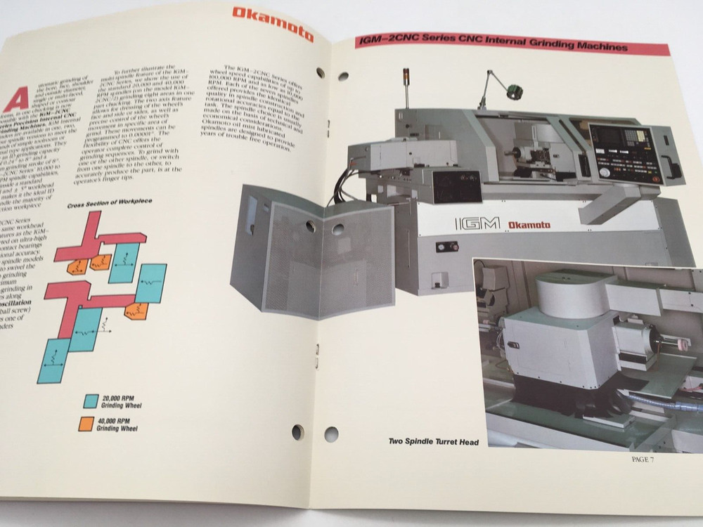 VINTAGE OKAMOTO INTERNAL GRINDING MACHINE - SALES/SPECIFICATION BROCHURE