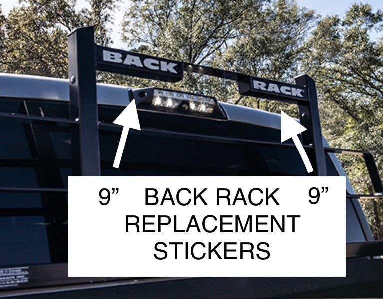 BACK RACK Replacement White STICKER Kit (9in x Each Word) Truck Split Word