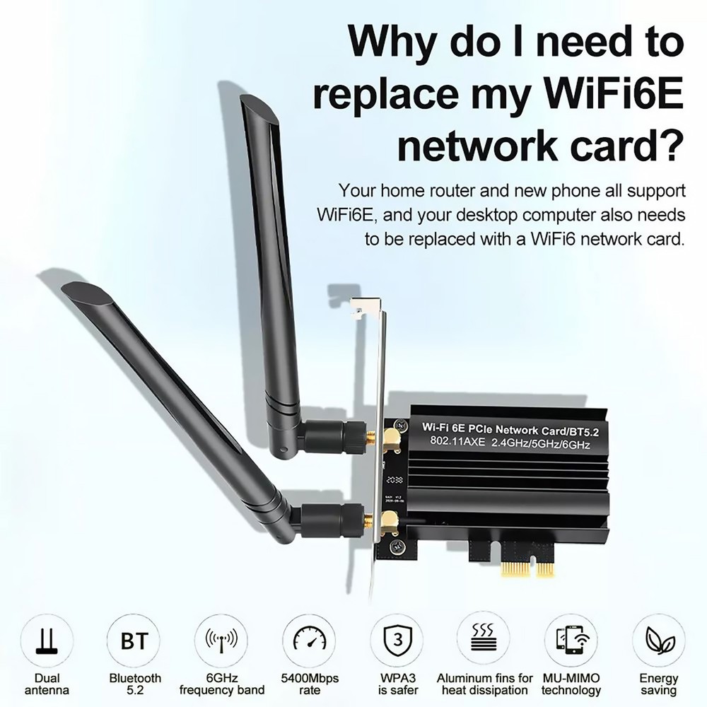 PCI-E WiFi Gaming Adapter Desktop PC for Intel PCIe Wifi Card Bluetooth5.2