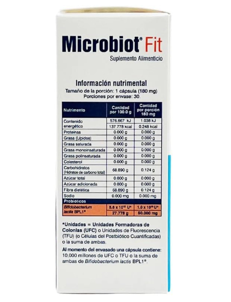 Microbiot Fit | Bifidobacterium Lactis BPL-1 | 30 Cápsules | 1 Month