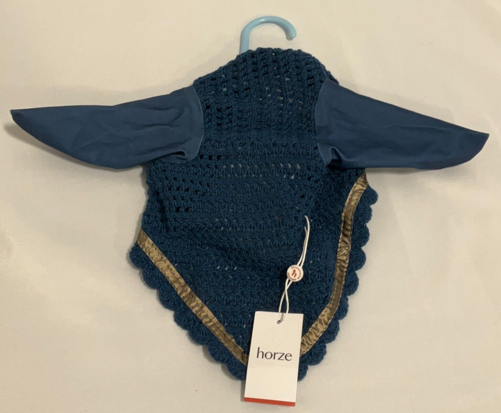 Horze Ear Net Blue Munich Deep Front Crochet Deep Bow Front Soft Elastic Ears
