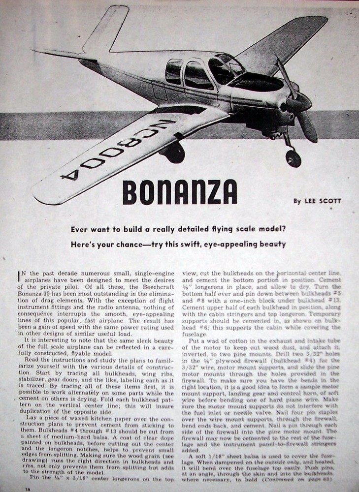 TWIN BEECH BONANZA PLAN ONLY ONE EVER PUBLISHED for a UC Scale Model Airplane