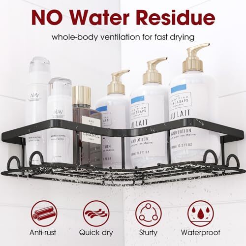 Corner Shower Caddy - 2 Pack, Adhesive Shower Organizers, Medium Black