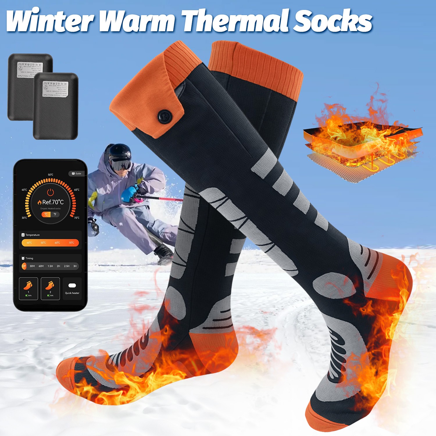 Electric Heated Socks for Men Women APP Control 5000mAh Rechargeable Battery