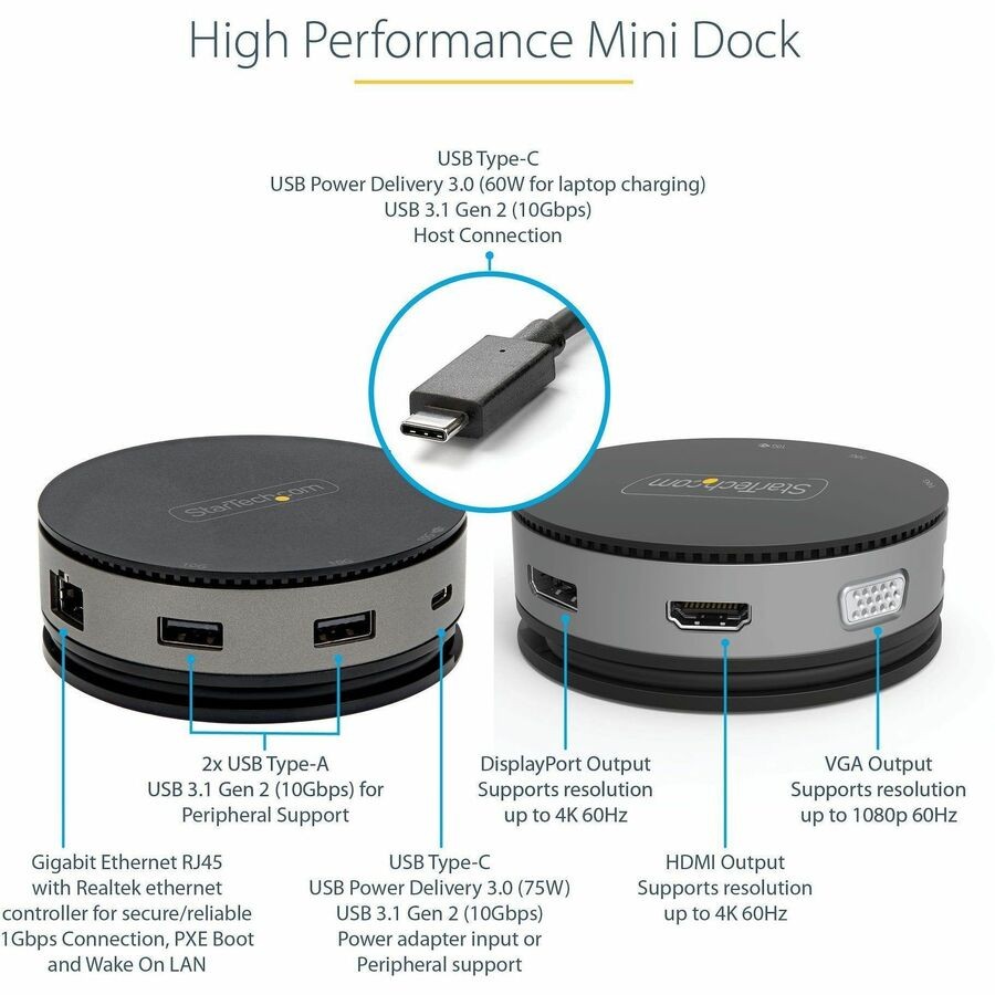 StarTech DKT31CHDVCM USB-C Mini Dock 10Gbps 4K HDMI/DP VGA