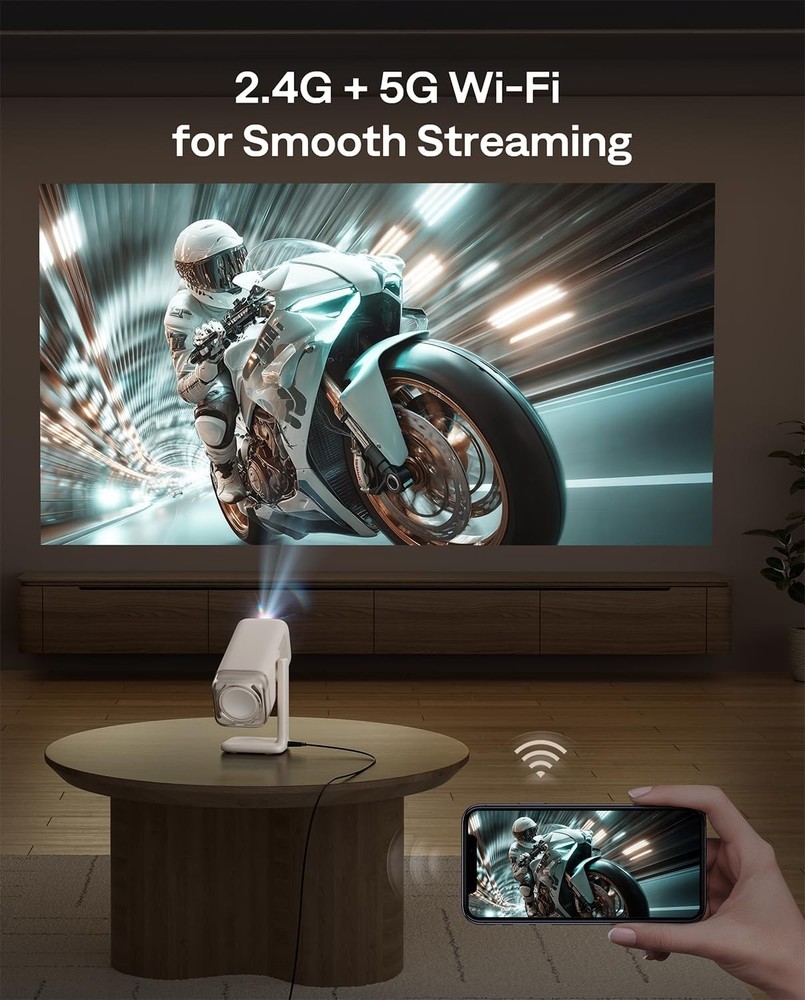 Google TV Portable Projector with WiFi Bluetooth USB-C Powered Smart Projector