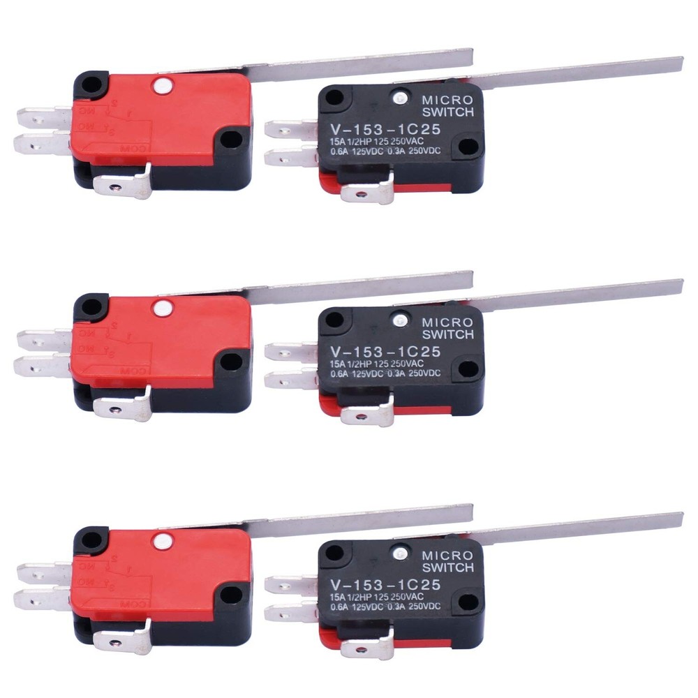 6Pcs Micro Limit Switch Long Straight Hinge Lever Arm SPDT Snap Action Switch