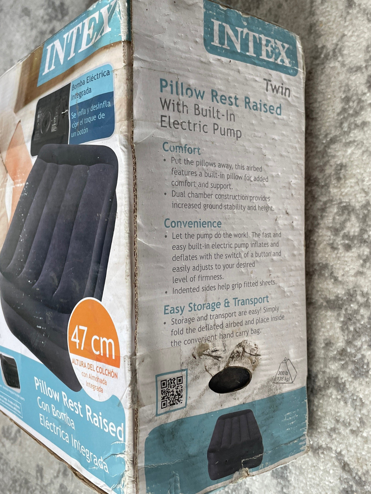 Intex Pillow Rest Raised Airbed with Built-in Pillow and Electric Pump Twin Bed