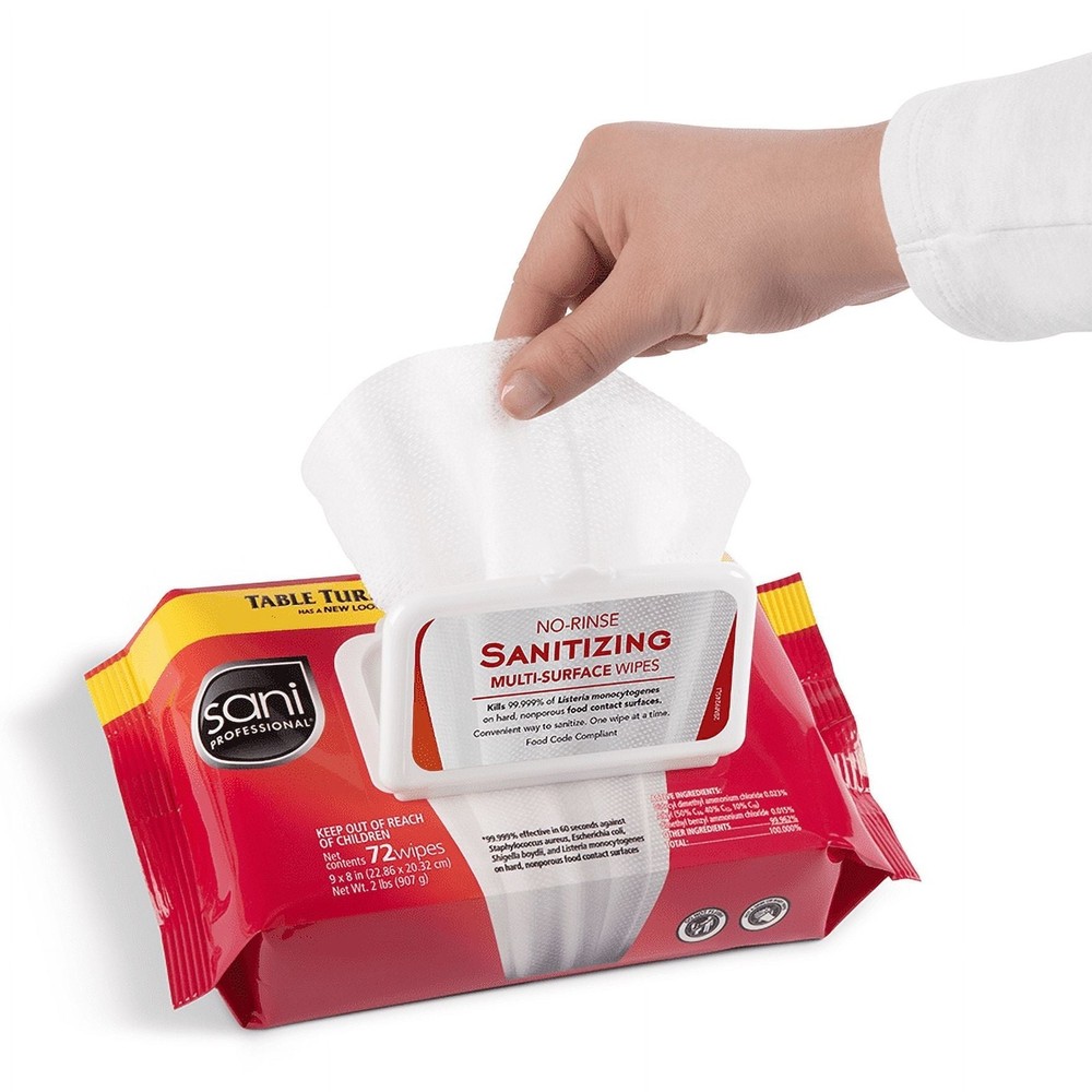 Sani Professional No-Rinse Sanitizing Multi-Surface Wipes, White 72ct