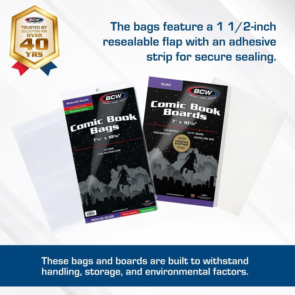 Thick Resealable Silver/Regular Comic Bags & Silver Comic Backing Boards | Ac...