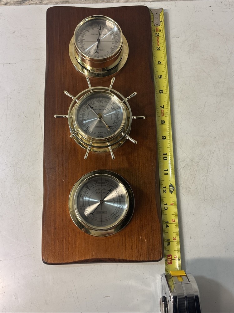 Springfield Weather Station Rectangular Wood Wall Hanging 3 Instruments 16” Long