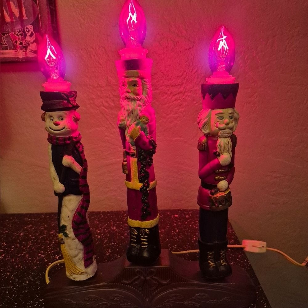 Vintage Nutcracker and Snowman Candlestick Christmas Light