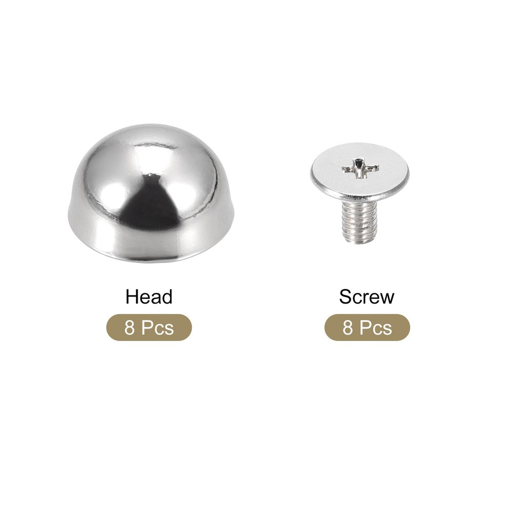 12x7mm Back Screw Rivets Round Cable Head Leather Studs Silver 8 Sets