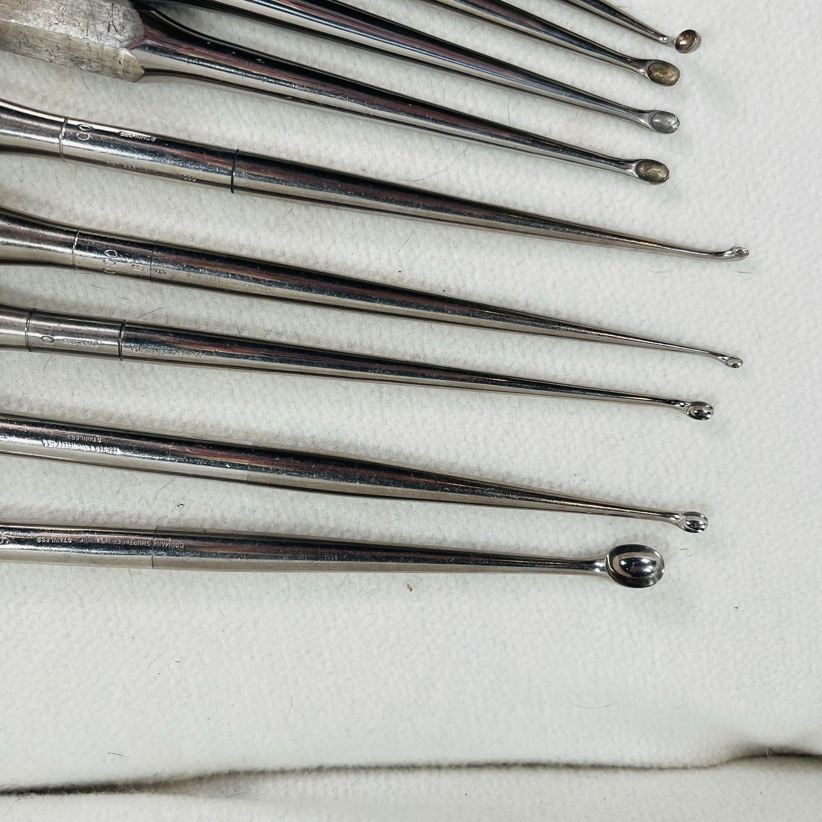 Antique Vtg Surgical Spinal/ Bone Curettes Set 10 W/ Varying Tip Sizes