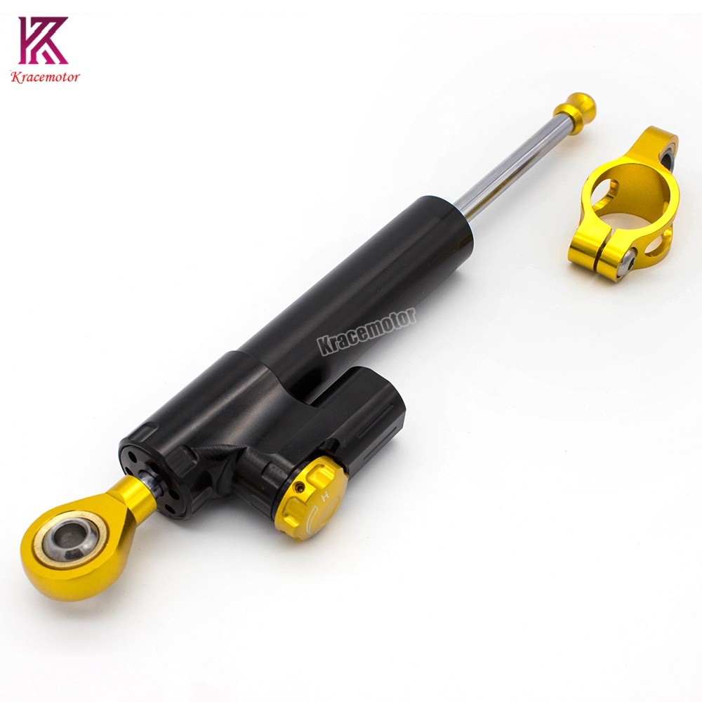 Motorcycle Universal CNC Adjustable Steering Damper Stabilizer Safety Black&Gold