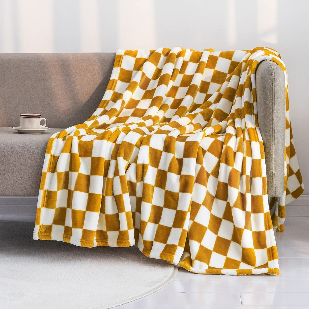 LOMAO Throw Blankets Flannel Blanket with Checkerboard Grid Pattern Soft Thro...