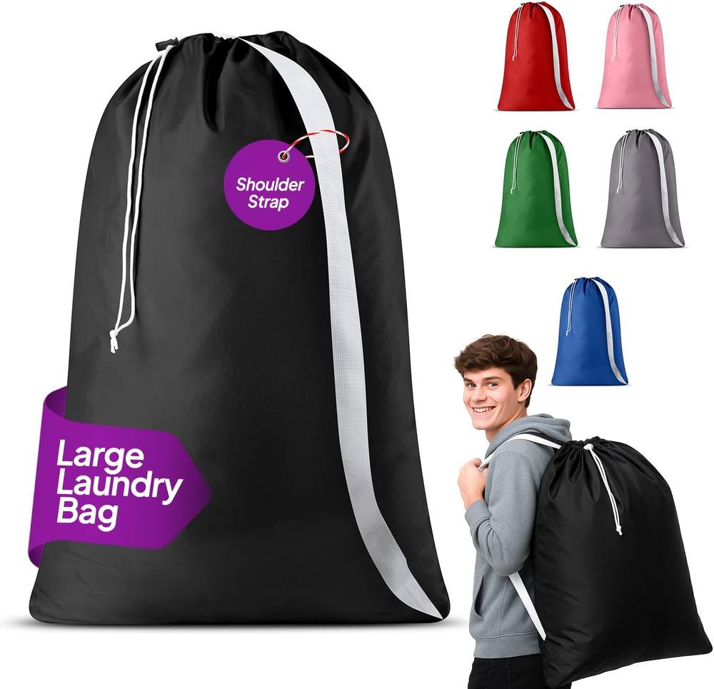 Handy Laundry Bag Shoulder Strap Extra Large - Drawstring Locking Closure, Durab