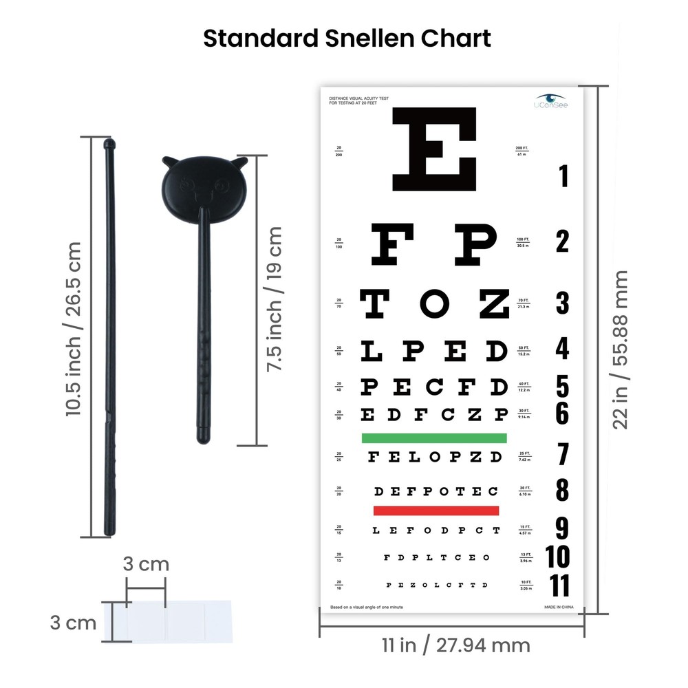 UCanSee Snellen Eye Chart Visual Acuity Chart 22x11 inches