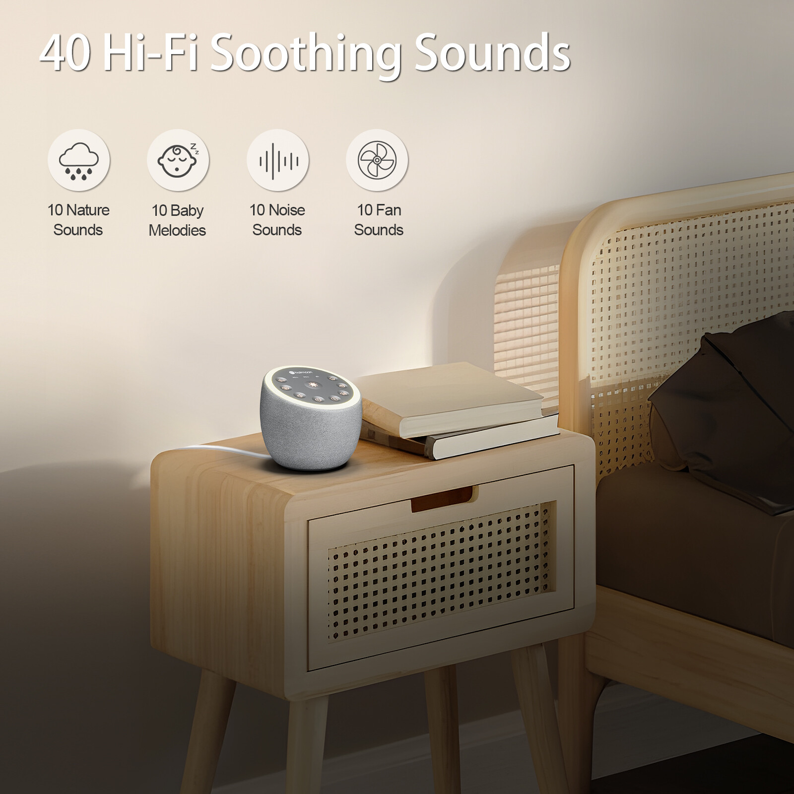 White Noise Sound Machine with 40 Sounds Therapy Rain Fan for Yoga Sleeping Aid