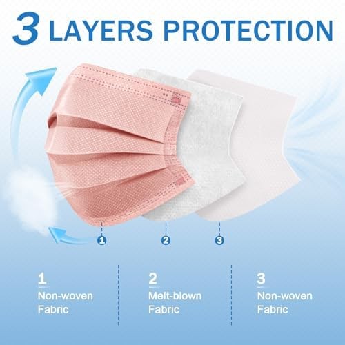 500 Pcs Disposable Face Masks Breathable 3 Layer Multicolor Nose Clip Earloop