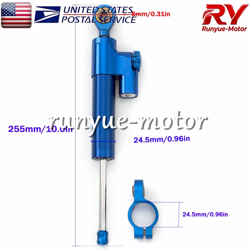 Blue 255mm Adjust Steering Damper Stabilizer Linear Control Universal Aluminum